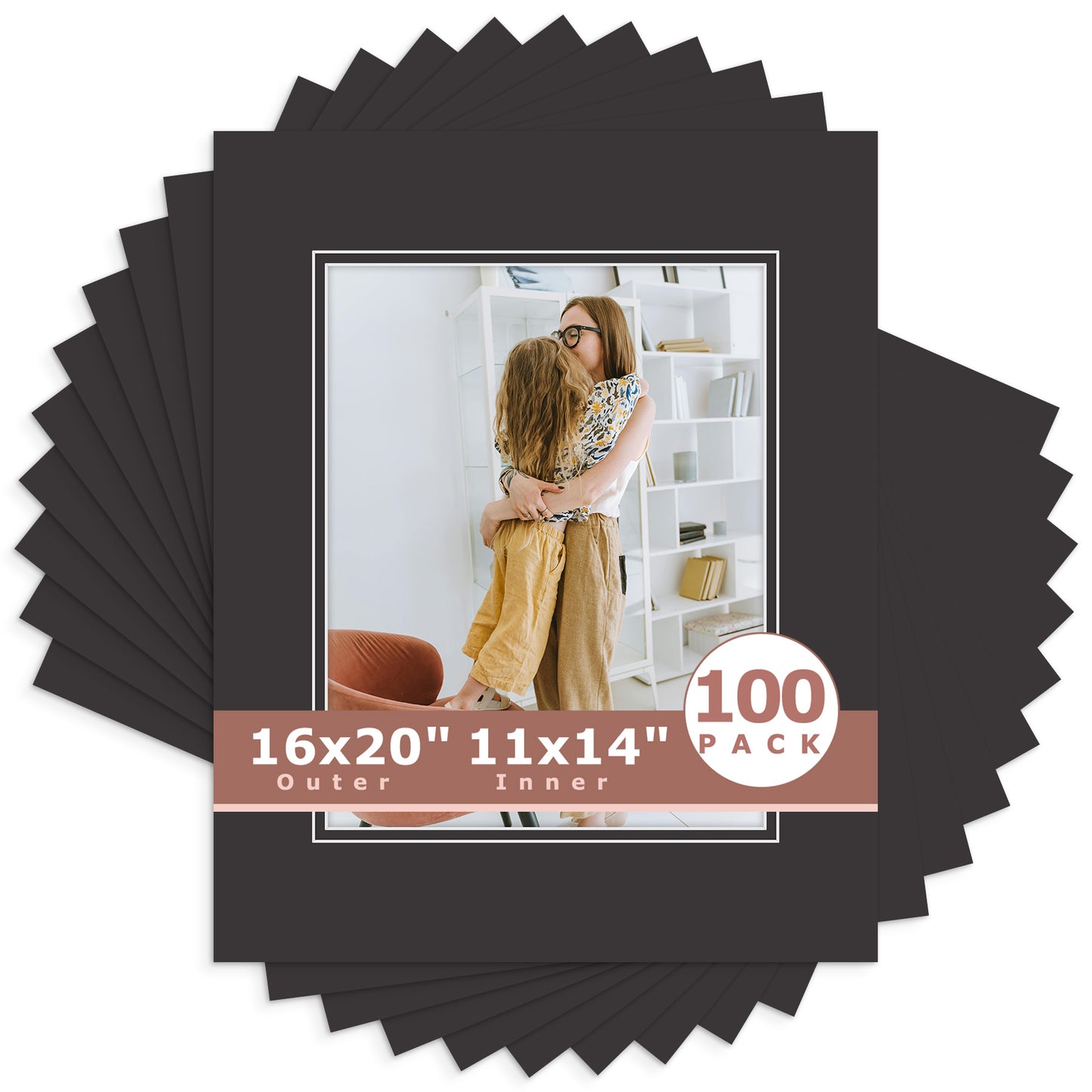 16x20 Economy Pre-Cut Double Mat For 11x14 Photo-Pack of 100 Black Black