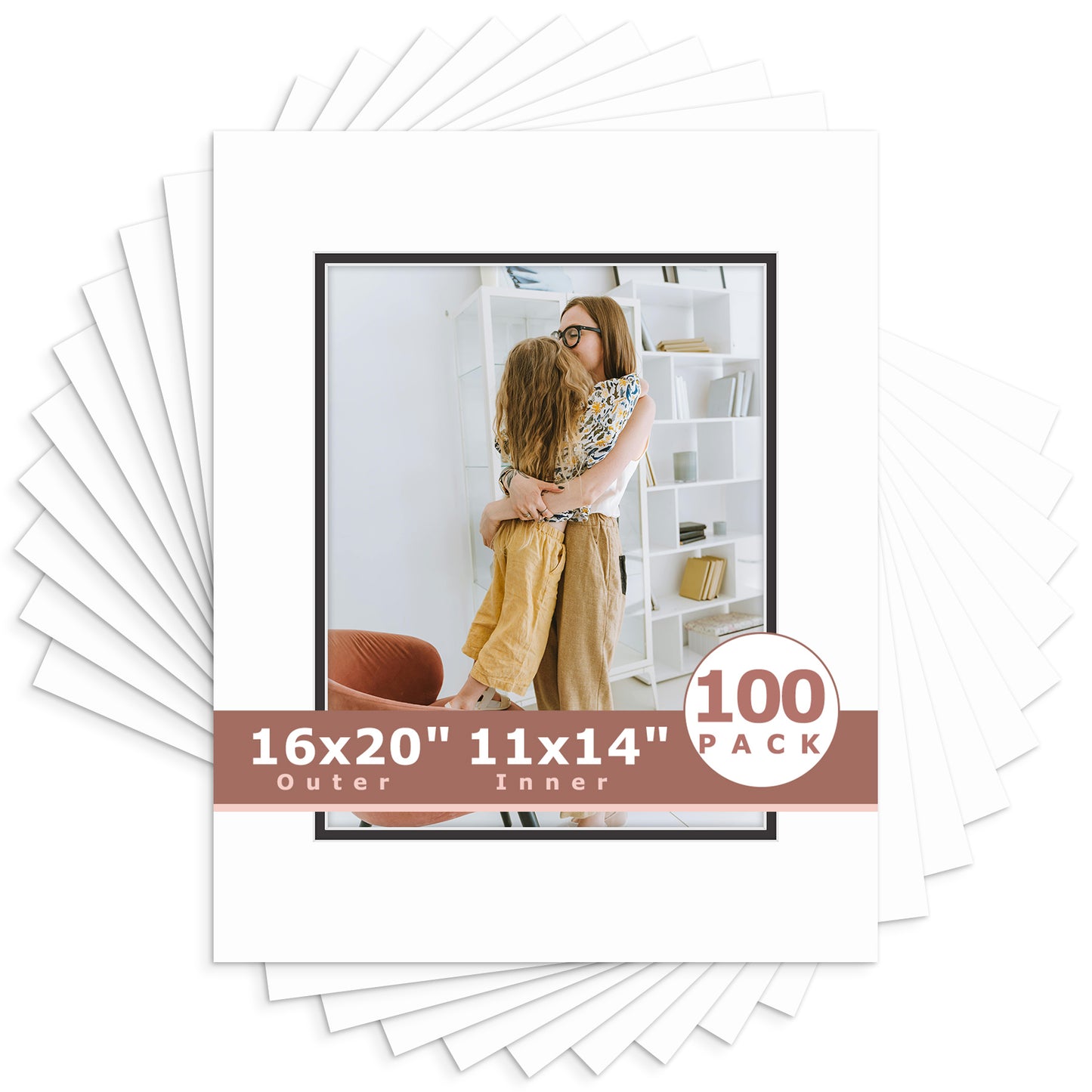 16x20 Economy Pre-Cut Double Mat For 11x14 Photo-Pack of 100 White Black