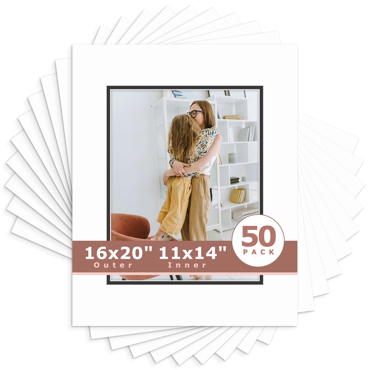 16x20 Economy Pre-Cut Double Mat For 11x14 Photo-Pack of 50 White Black