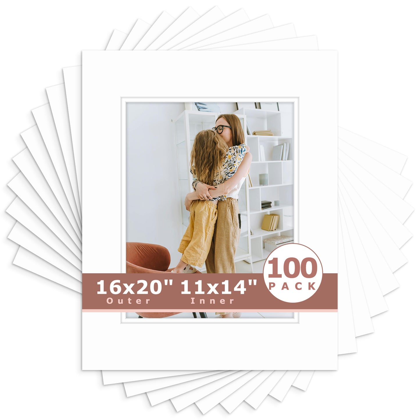 16x20 Economy Pre-Cut Double Mat For 11x14 Photo-Pack of 100 White White