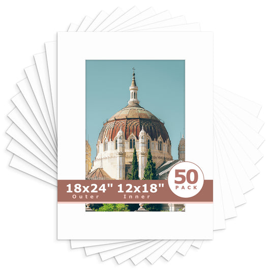 18x24 Economy Pre-Cut Mat Board-Pack of 50 12x18 (11.5x17.5 exact opening) N501 White