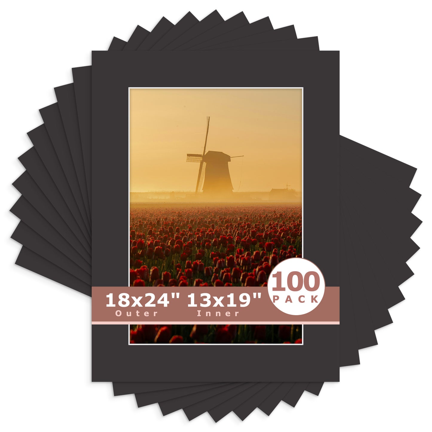 18x24 Economy Pre-Cut Mat Board-Pack of 100 13x19 (12.5x18.5 exact opening) N142 Black