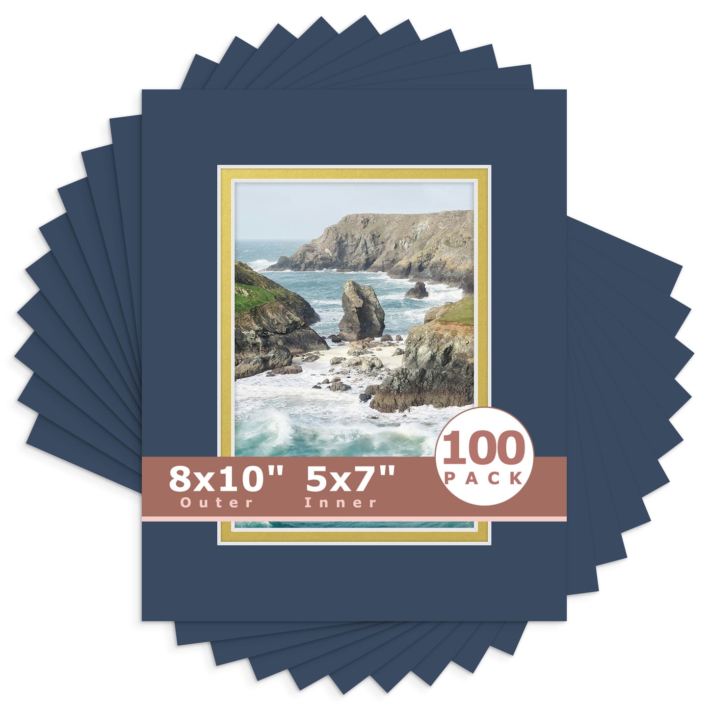 8x10 Double Mat For 5x7 Photos - Pack of 100 Dignity Blue Old Gold