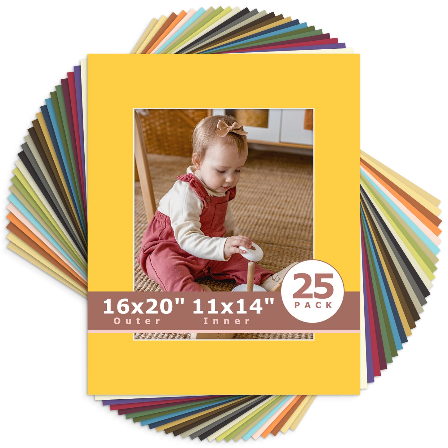 25 Pack 16x20 Whitecore Economy Pre-Cut Mix Color Mat for 11x14 Photo