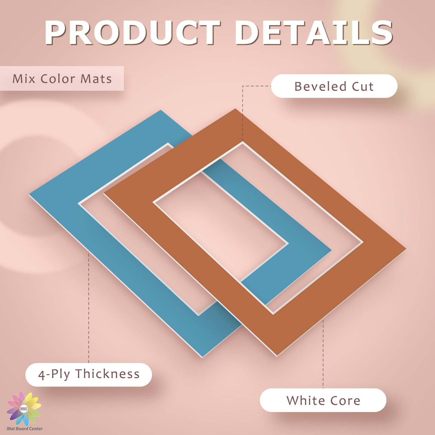 25 Pack 16x20 Whitecore Economy Pre-Cut Mix Color Mat for 11x14 Photo