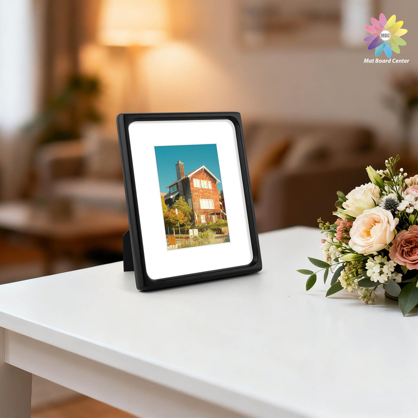 Clearance Rounded Corner 8x10 Wood Frame For 5x7 Photos With White Mat and Real Glass Black (6 Pcs Per Box)