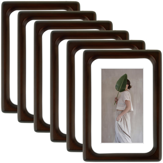 Rounded Corner 4x6 Wood Frame For 3x5 Photos With White Mat and Real Glass Brown (6 Pcs per Box)