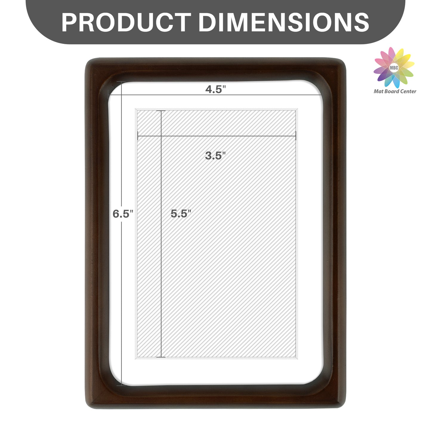 Rounded Corner 5x7 Wood Frame For 4x6 Photos With White Mat and Real Glass Brown (6 Pcs per Box)