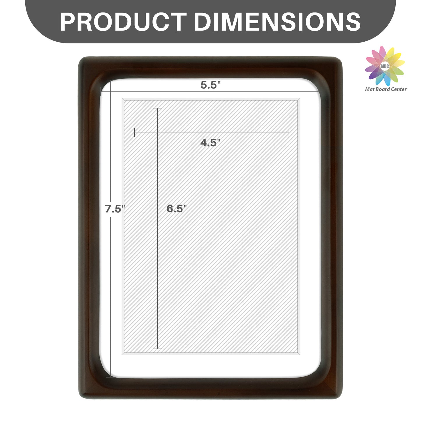 Rounded Corner 6x8 Wood Frame For 5x7 Photos With White Mat and Real Glass Brown (6 Pcs per Box)