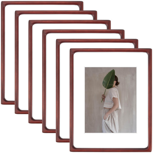 Clearance Rounded Corner 11x14 Picture Frame For 8x10 Photos With White Mat and Real Glass Mahogany (6 Pcs Per Box)