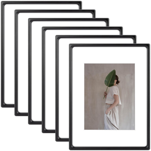 Clearance Rounded Corner 12x16 Wood Frame For 8.5x11 Photos With White Mat and Real Glass Black (6 Pcs Per Box)