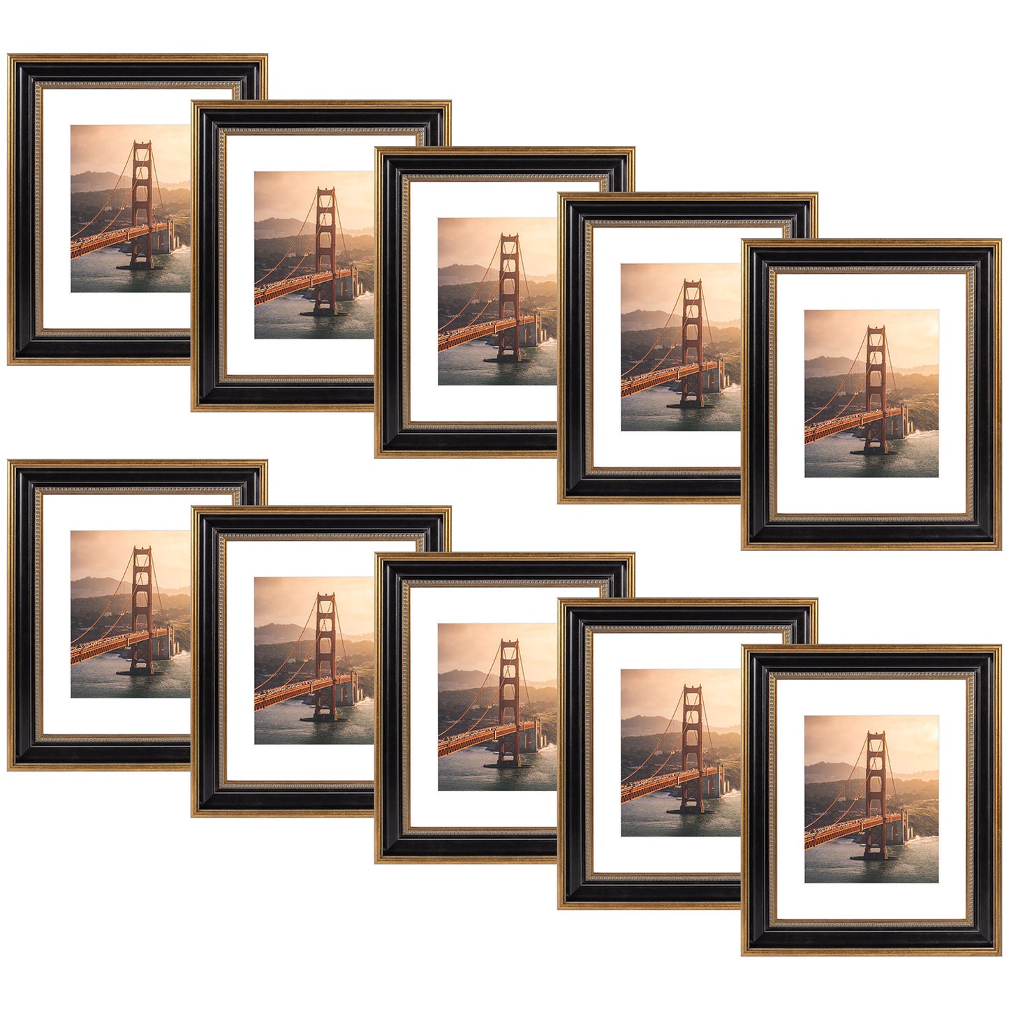 11x14 Photo Frame with White Mat for 8x10 Picture Ornate Gold/Black (10 Pcs Per Box)