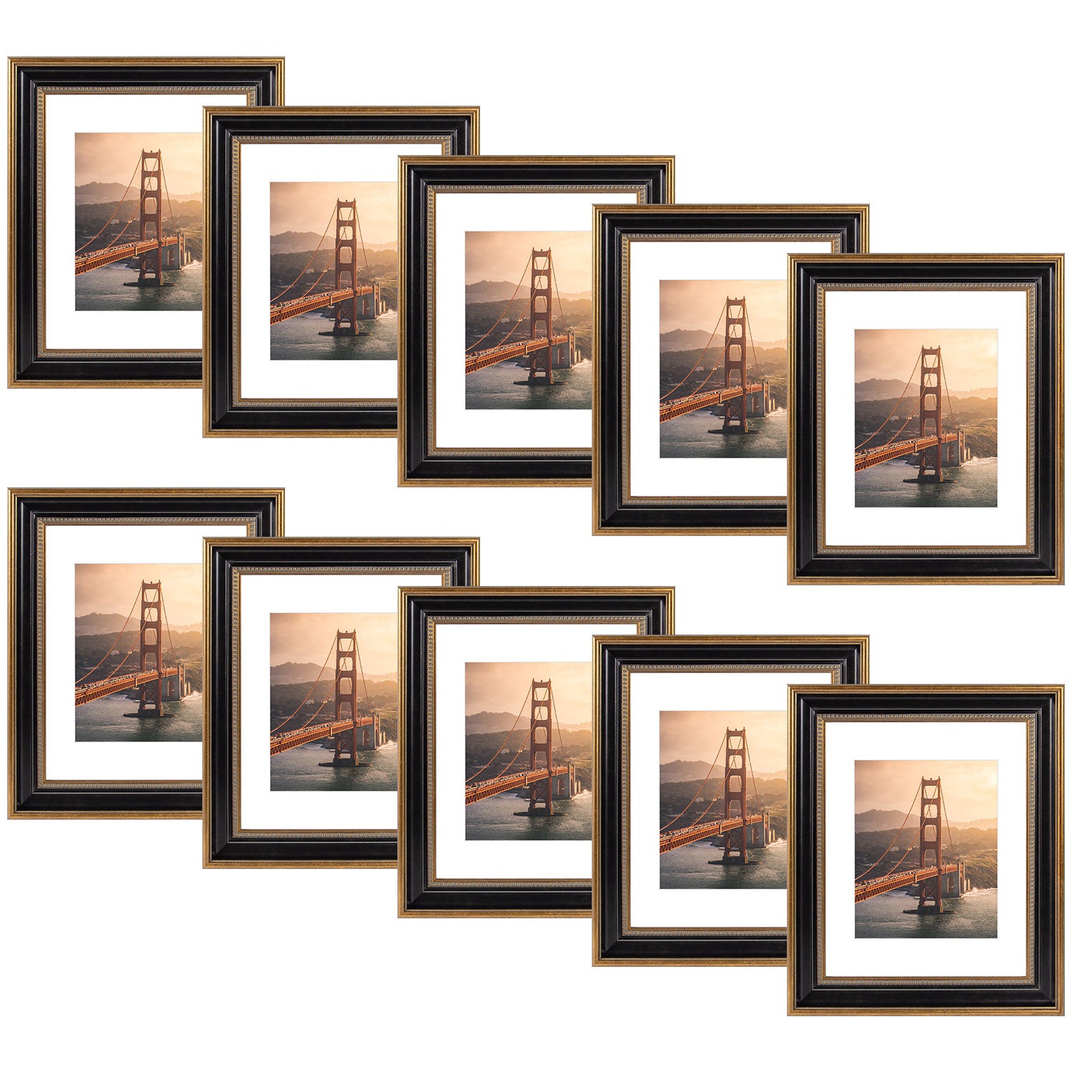 11x14 Photo Frame with White Mat for 8x10 Picture Ornate Gold/Black (10 Pcs Per Box)