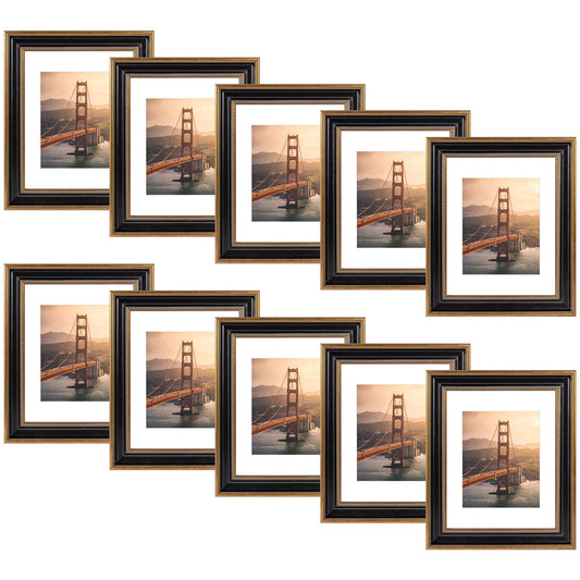 11x14 Photo Frame with White Mat for 8x10 Picture Ornate Gold/Black (10 Pcs Per Box)
