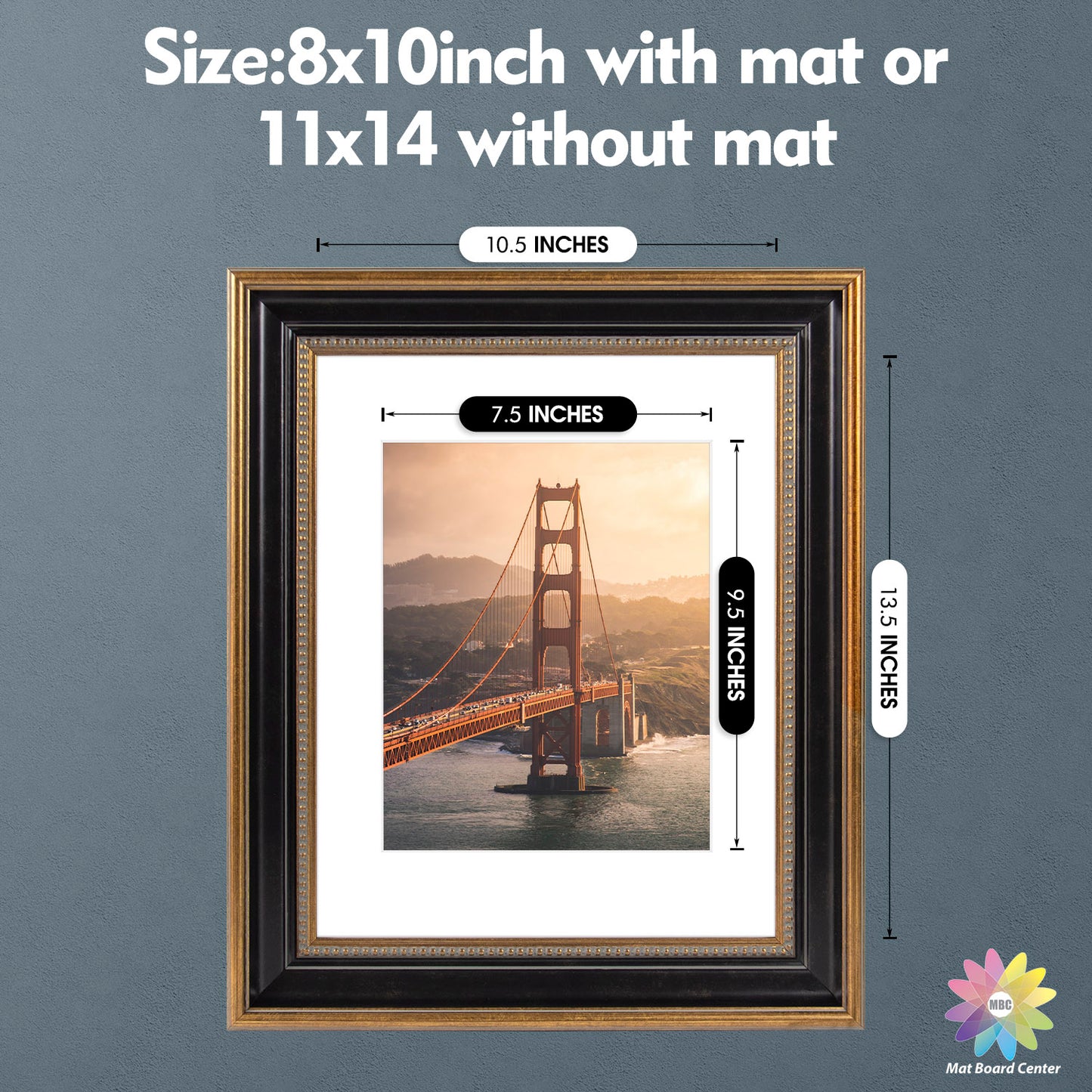 11x14 Photo Frame with White Mat for 8x10 Picture Ornate Gold/Black (10 Pcs Per Box)
