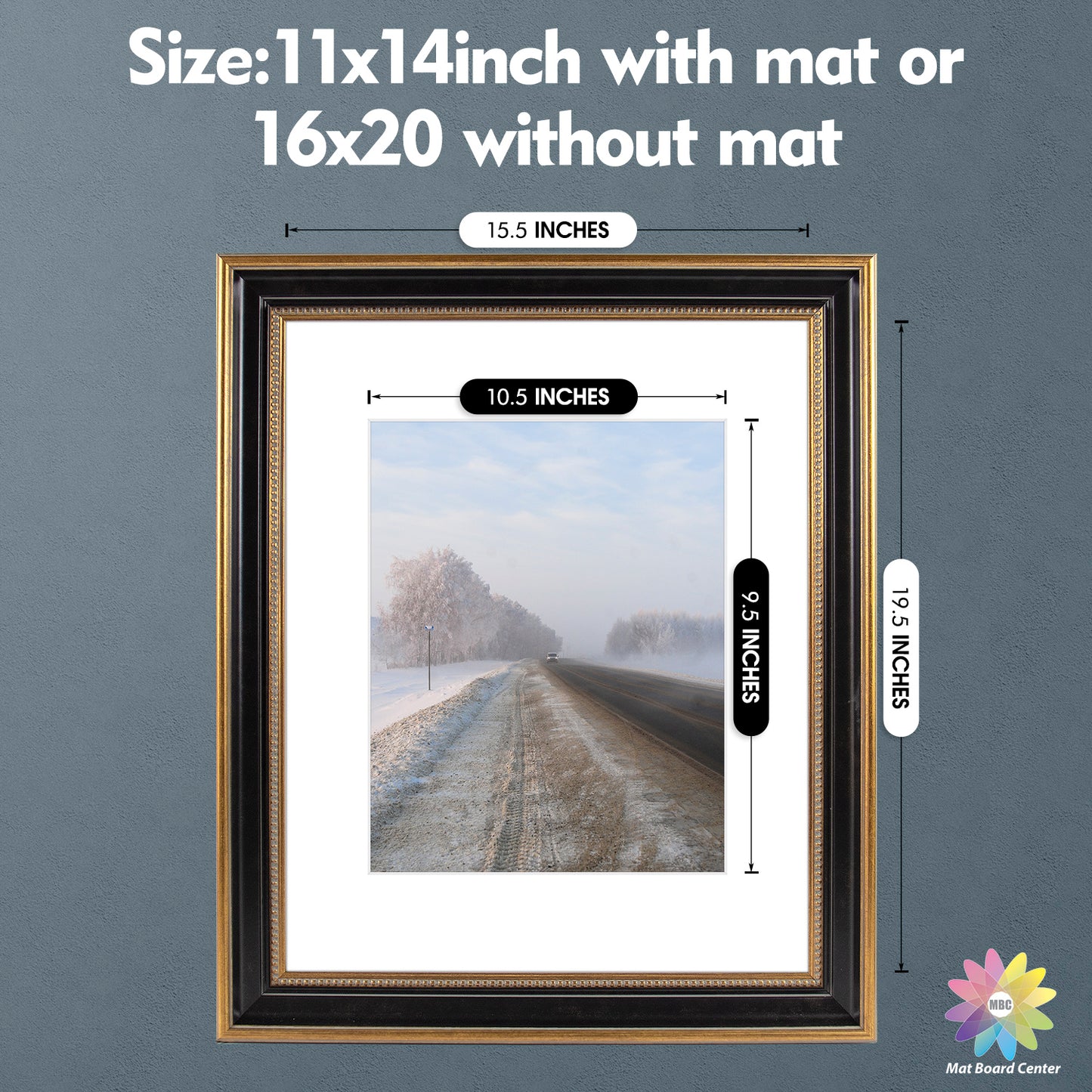 16x20 Photo Frame with White Mat for 11x14 Picture Ornate Gold/Black (4 Pcs Per Box)