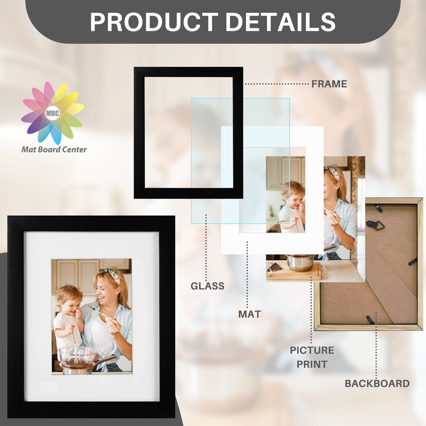 8x10 Wood Frame for 5x7 Picture Black (10 Pcs per Box)