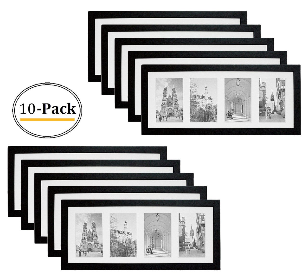 8x20 Collage Picture Frames for Four 4x6 Picture Wood Frame (10 Pcs per Box) Black