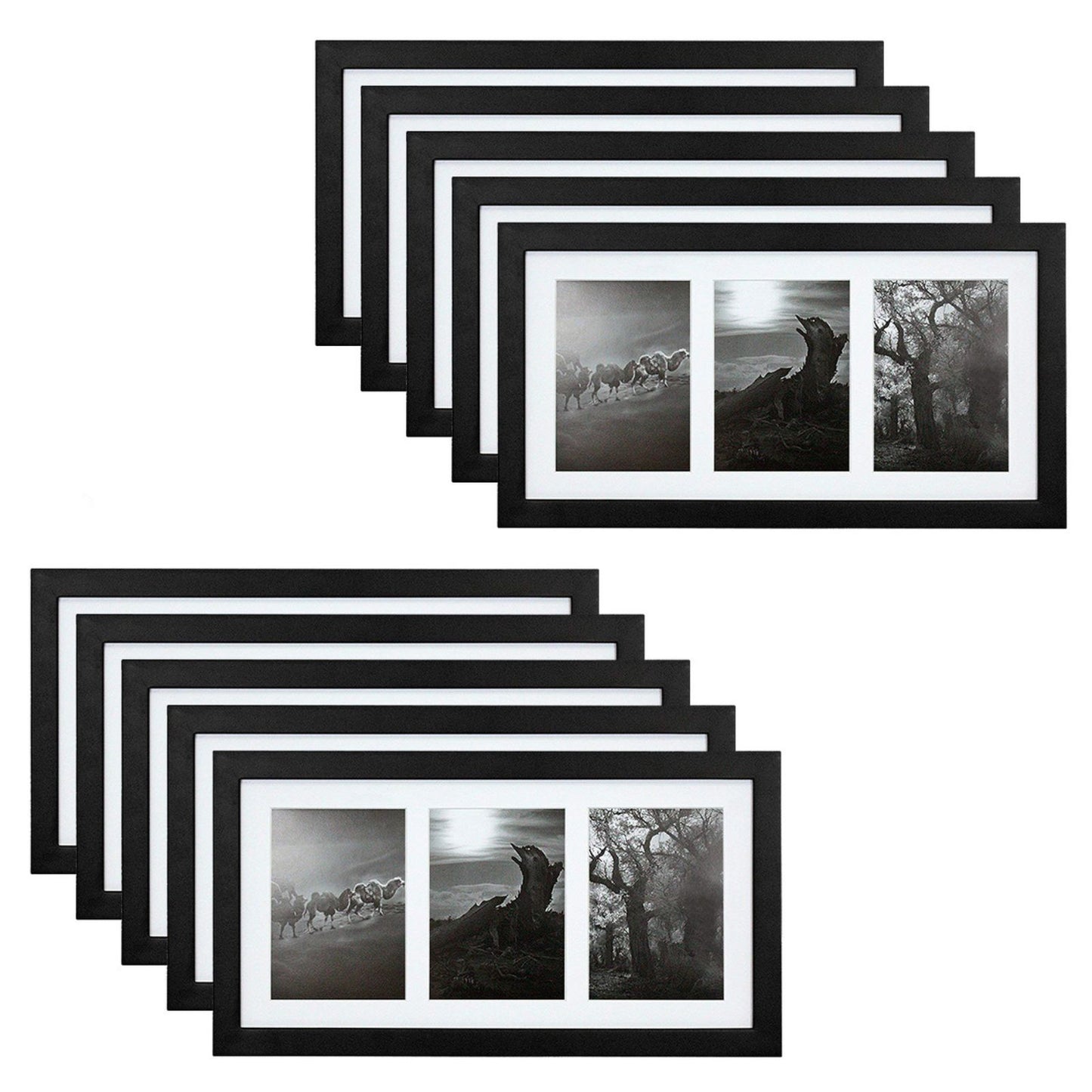 9x18 Collage Picture Frames for Three 5x7 Pictures Wood Frame(10 Pcs per Box) Black