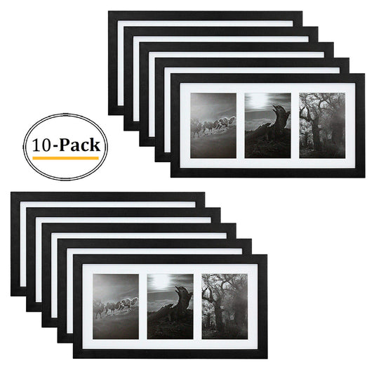 9x18 Collage Picture Frames for Three 5x7 Pictures Wood Frame(10 Pcs per Box) Black