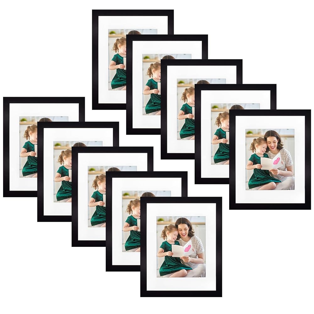 Pack of 10, 11x14 Wood Frame with Mat for 8x10 picture Black