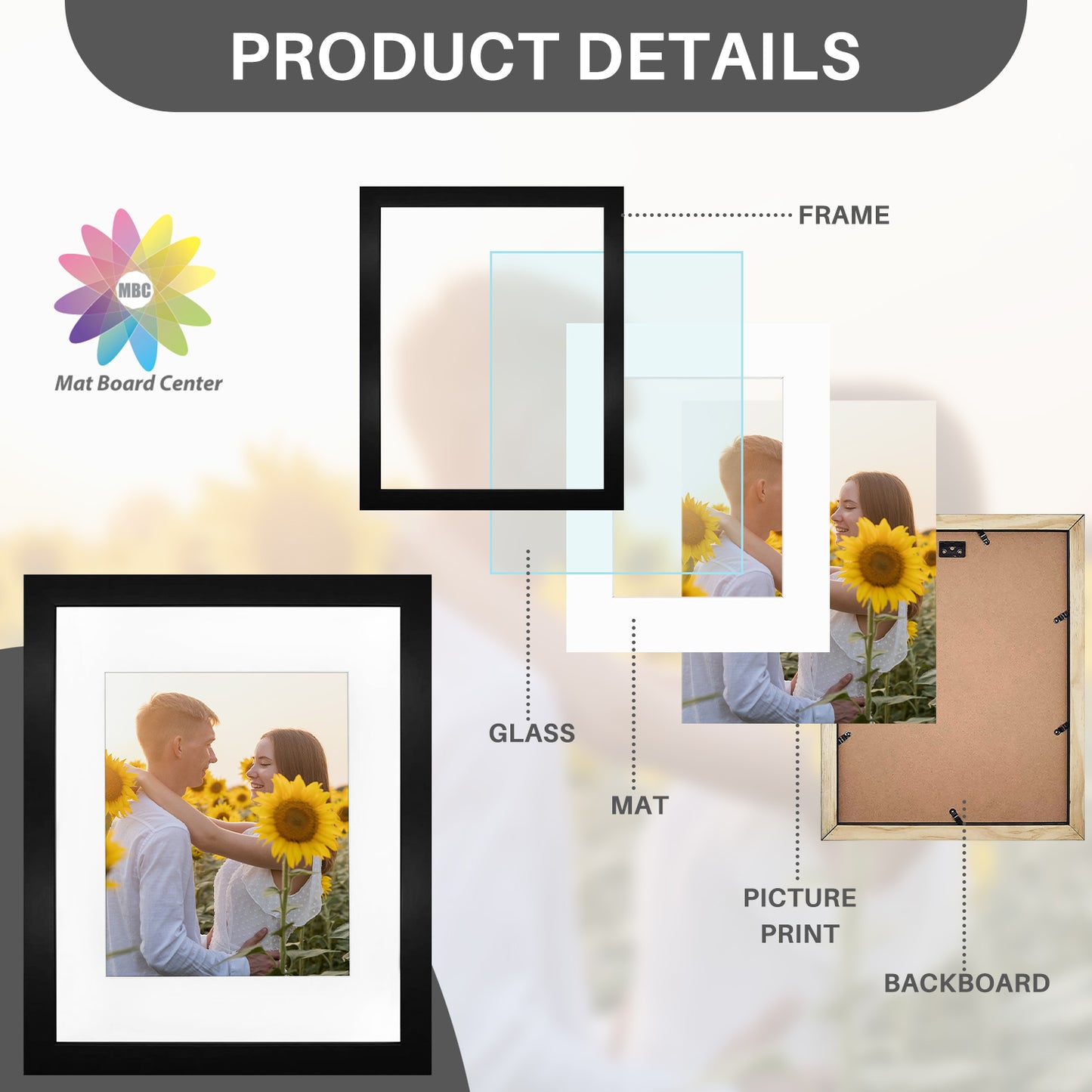 Pack of 10, 11x14 Wood Frame with Mat for 8x10 picture