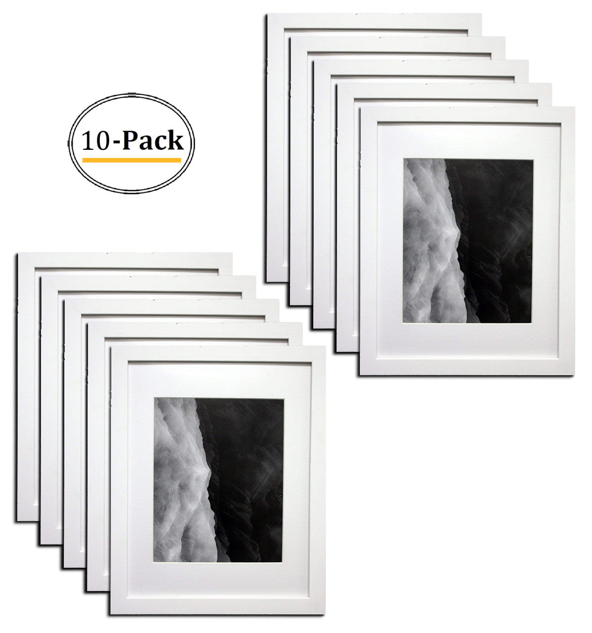 Pack of 10, 11x14 Wood Frame with Mat for 8x10 picture White