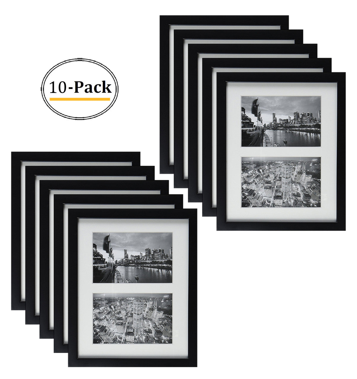 8x10 Collage Picture Frames for Two 4x6 Picture Wood Frames (10 Pcs per Box) Black