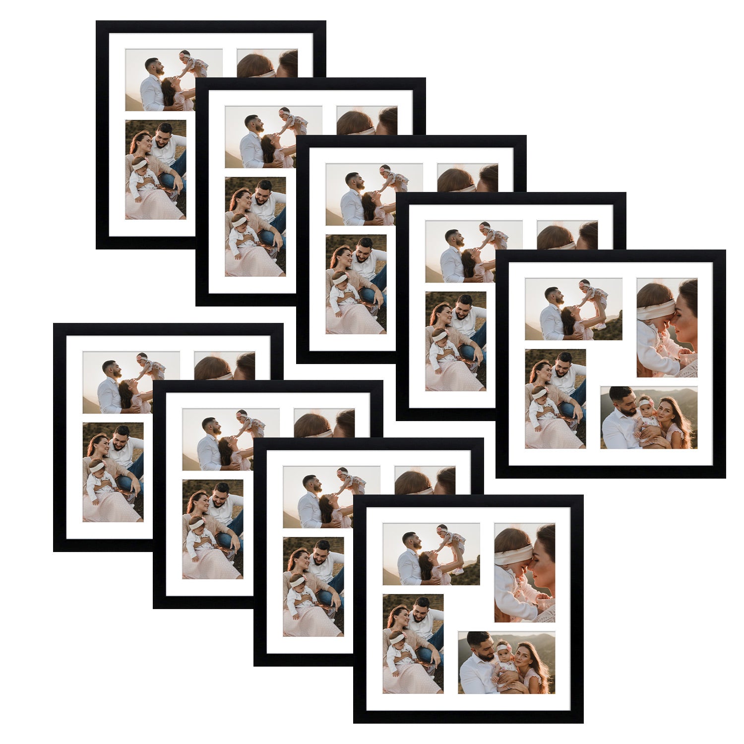 12x12 Collage Picture Frames for Four 4x6 Pictures Black Wood Frame (9 Pcs per Box)