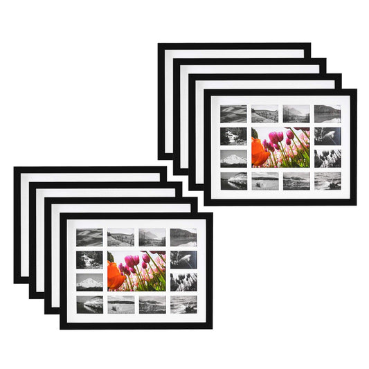 12x16 Collage Picture Frames for One 5x7 and Twelve 2.5x3.75 Picture Wood Frames (8 Pcs per Box) Black