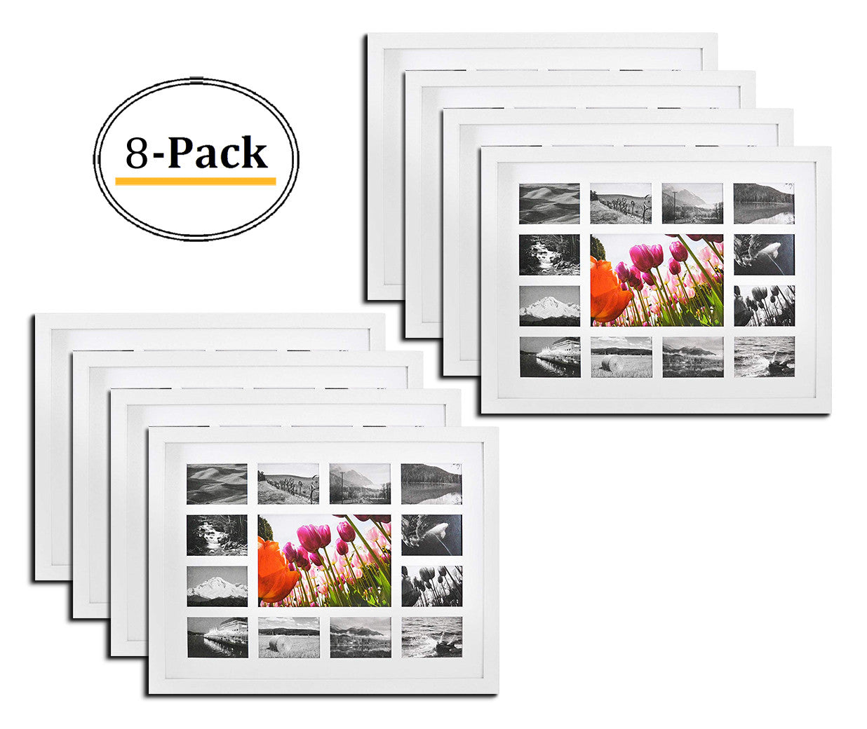 12x16 Collage Picture Frames for One 5x7 and Twelve 2.5x3.75 Picture Wood Frames (8 Pcs per Box) White