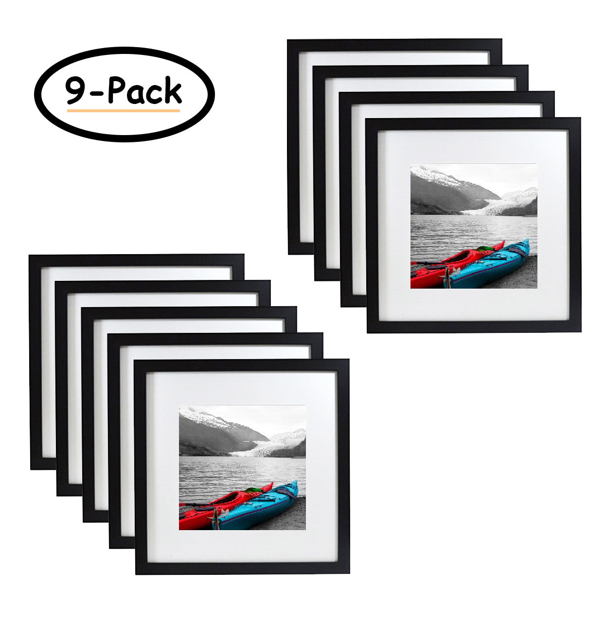 12x12 Wood Frame for 8x8 Picture Smooth Finish (9 Pcs per Box) Black