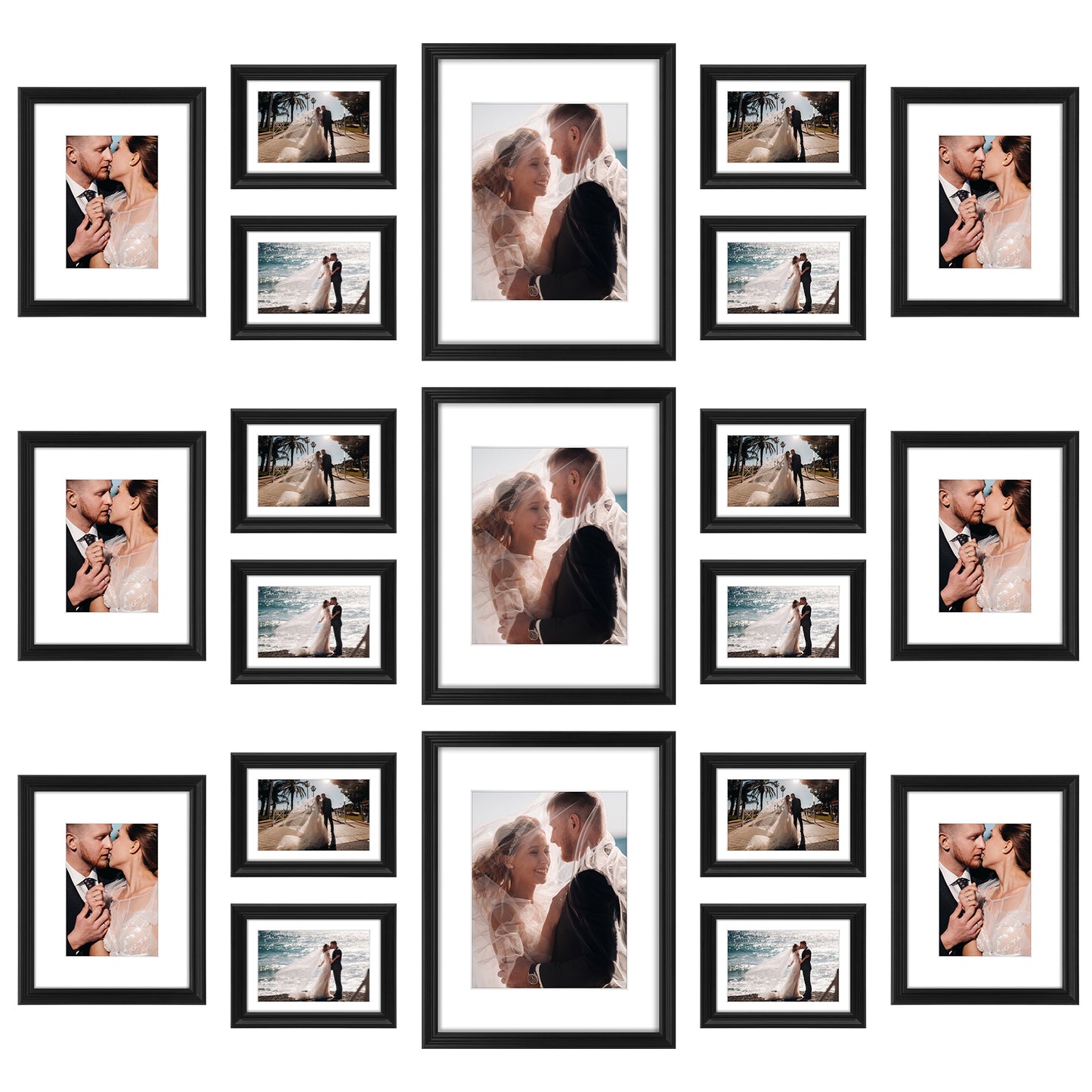 Clearance Wall Gallery Photo Wood Frames with White Mat and Real Glass-(21 Pcs Per Box)