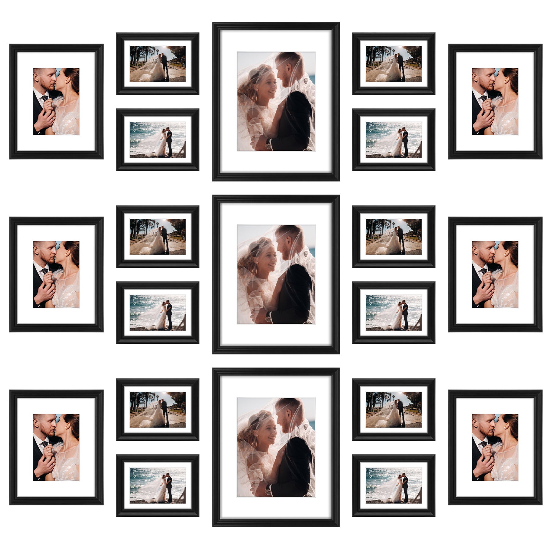 Clearance Wall Gallery Photo Wood Frames with White Mat and Real Glass-(21 Pcs Per Box)
