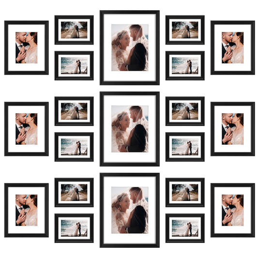 Clearance Wall Gallery Photo Wood Frames with White Mat and Real Glass-(21 Pcs Per Box)