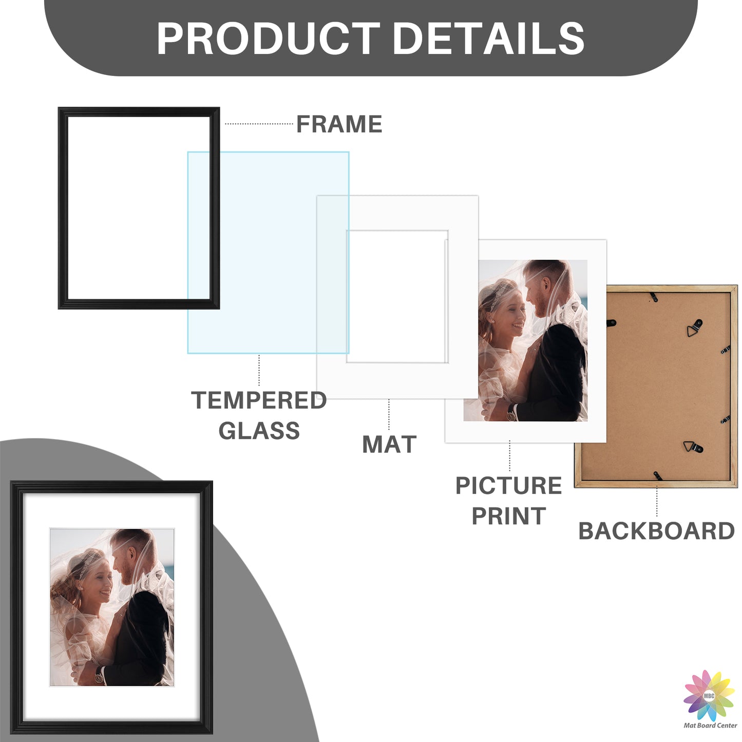 Clearance Wall Gallery Photo Wood Frames with White Mat and Real Glass-(21 Pcs Per Box)