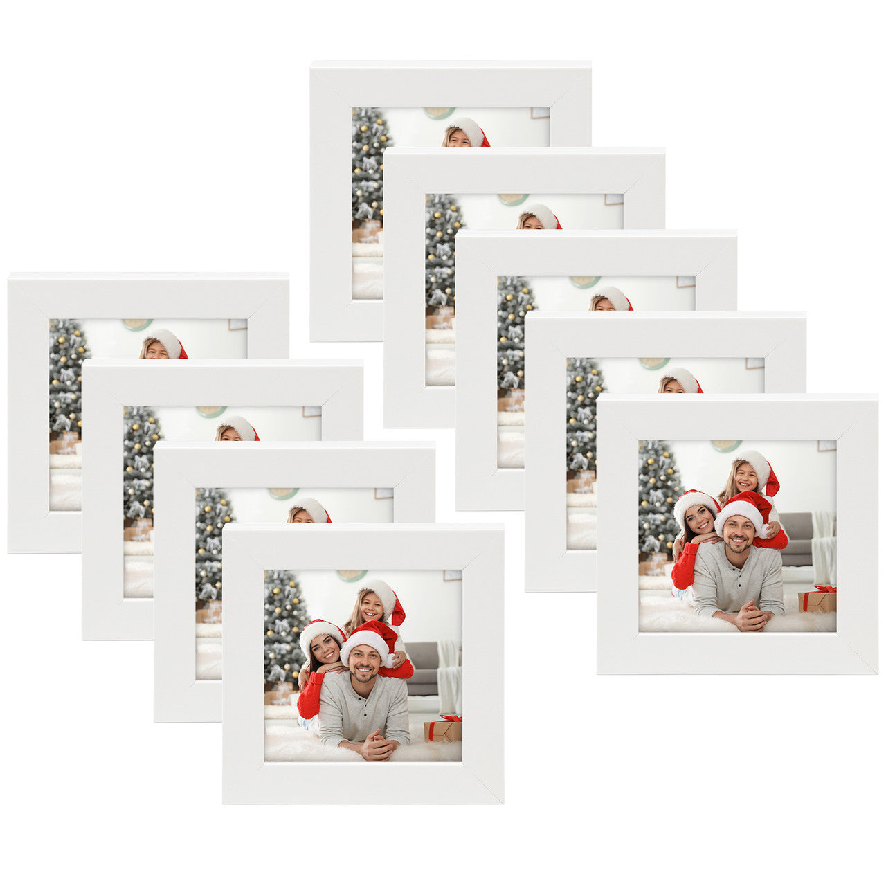 4X4 Wood Frames, Square Frames with Tempered Glass (9 Pcs per Box) White