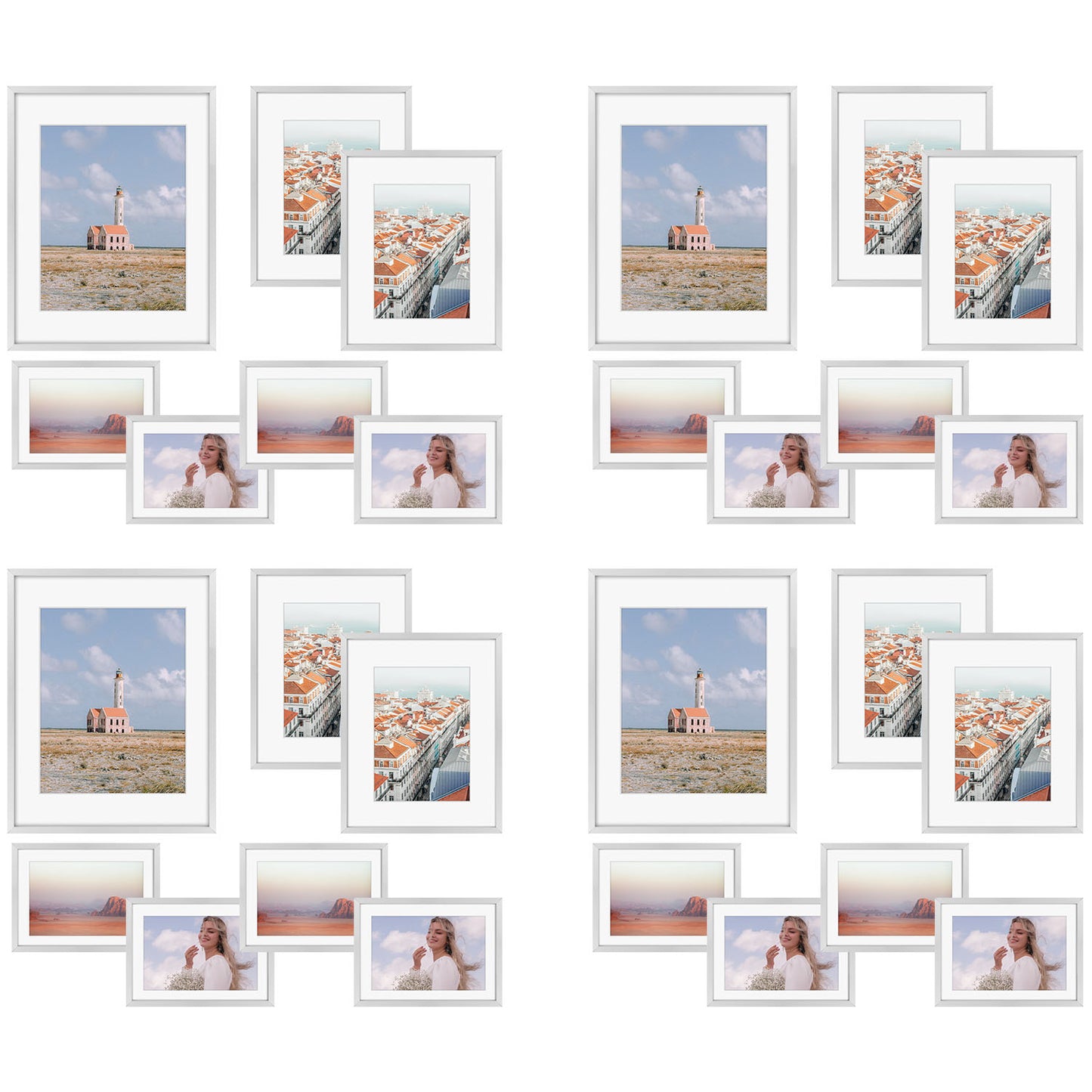 Pack of 28, Gallery Wall Frames Set Aluminum Frames Silver