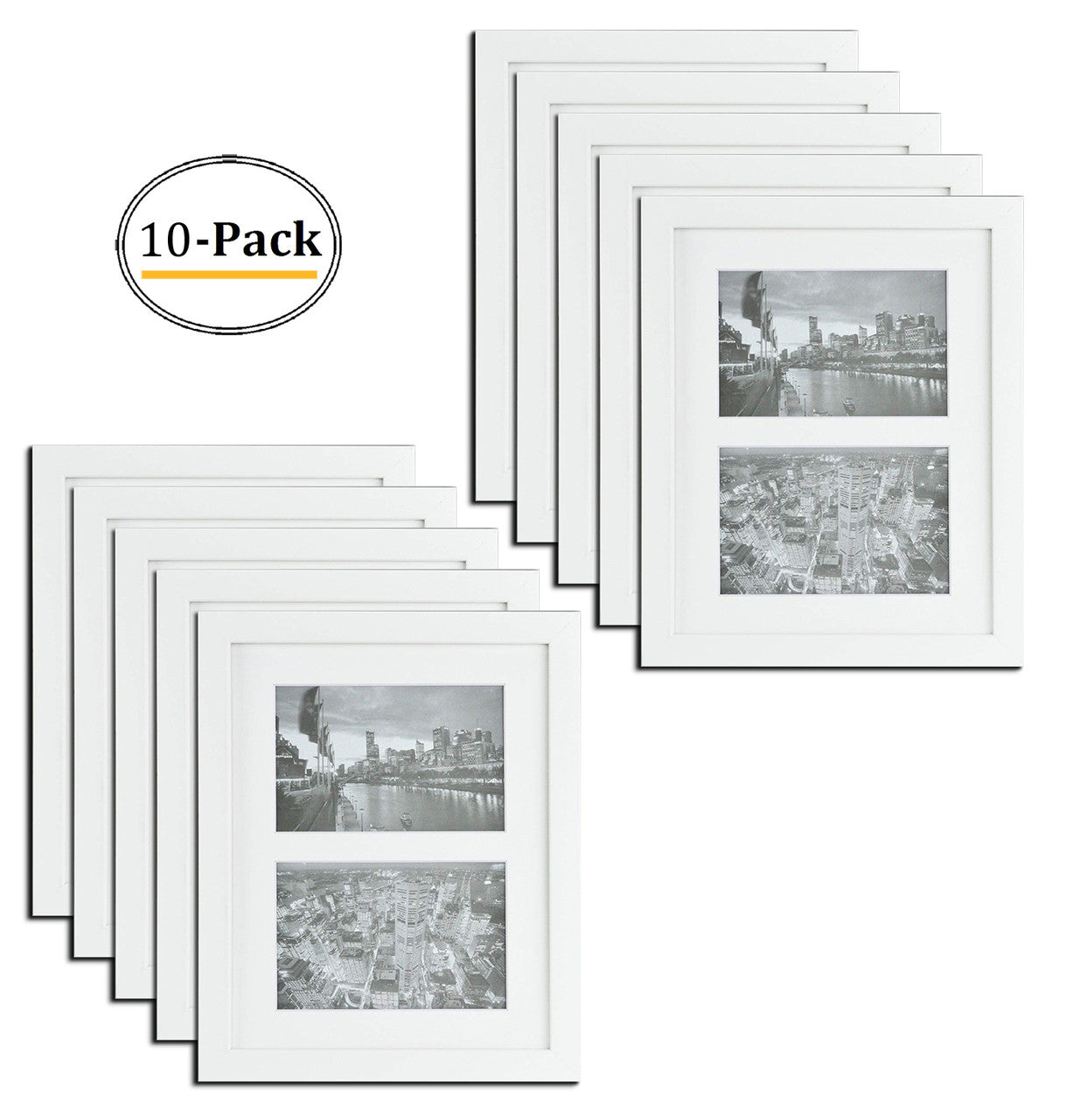 8x10 Collage Picture Frames for Two 4x6 Picture Wood Frames (10 Pcs per Box) White