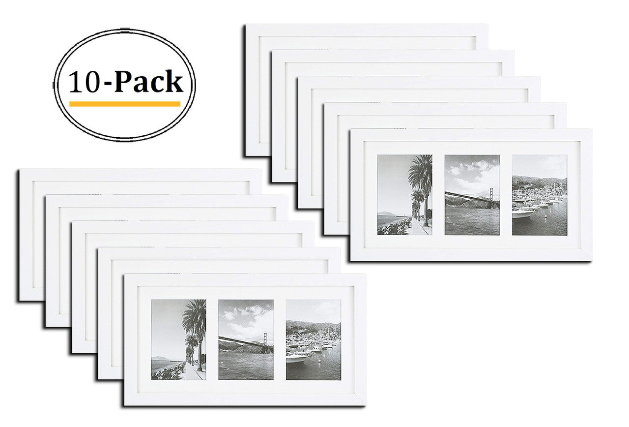 9x18 Collage Picture Frames for Three 5x7 Pictures Wood Frame(10 Pcs per Box) White