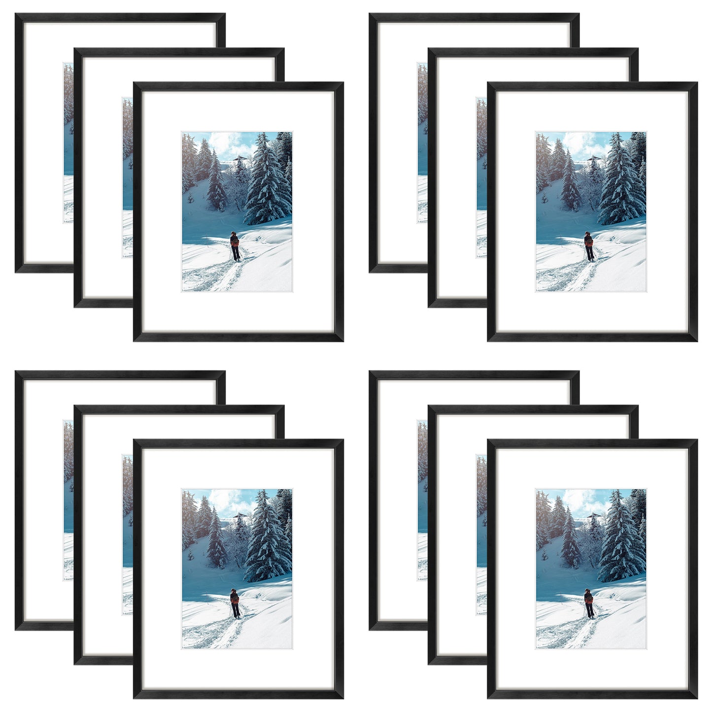 8x10 Metal Frame for 5x7 photo with White Mat (12 Pcs Per Box) Black
