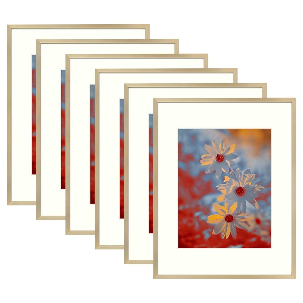 11x14 Aluminum Frame for 8x10 Picture with Ivory Mat Gold Color (6 Pcs per Box)