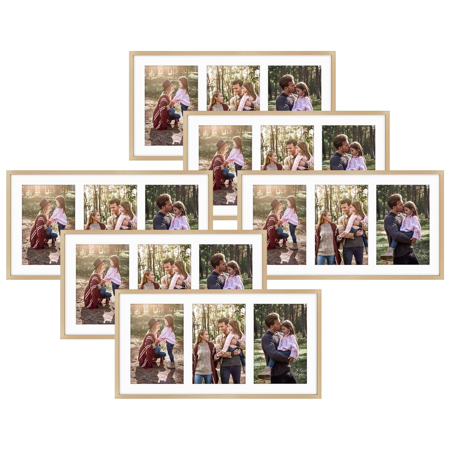 8.5x16.3 Collage Picture Frame for Three 5x7 Photos (6 Pcs Per Box) Gold