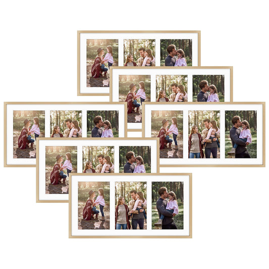 8.5x16.3 Collage Picture Frame for Three 5x7 Photos (6 Pcs Per Box) Gold