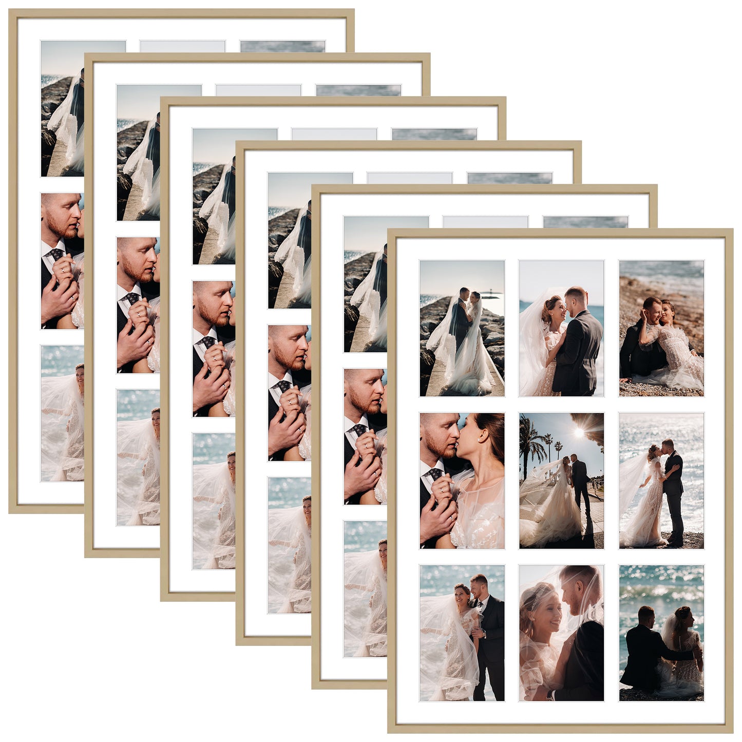 13.6x19.7 Collage Picture Frame With White Mat Display Nine 4x6 Photo(6 Pcs Per Box) Gold