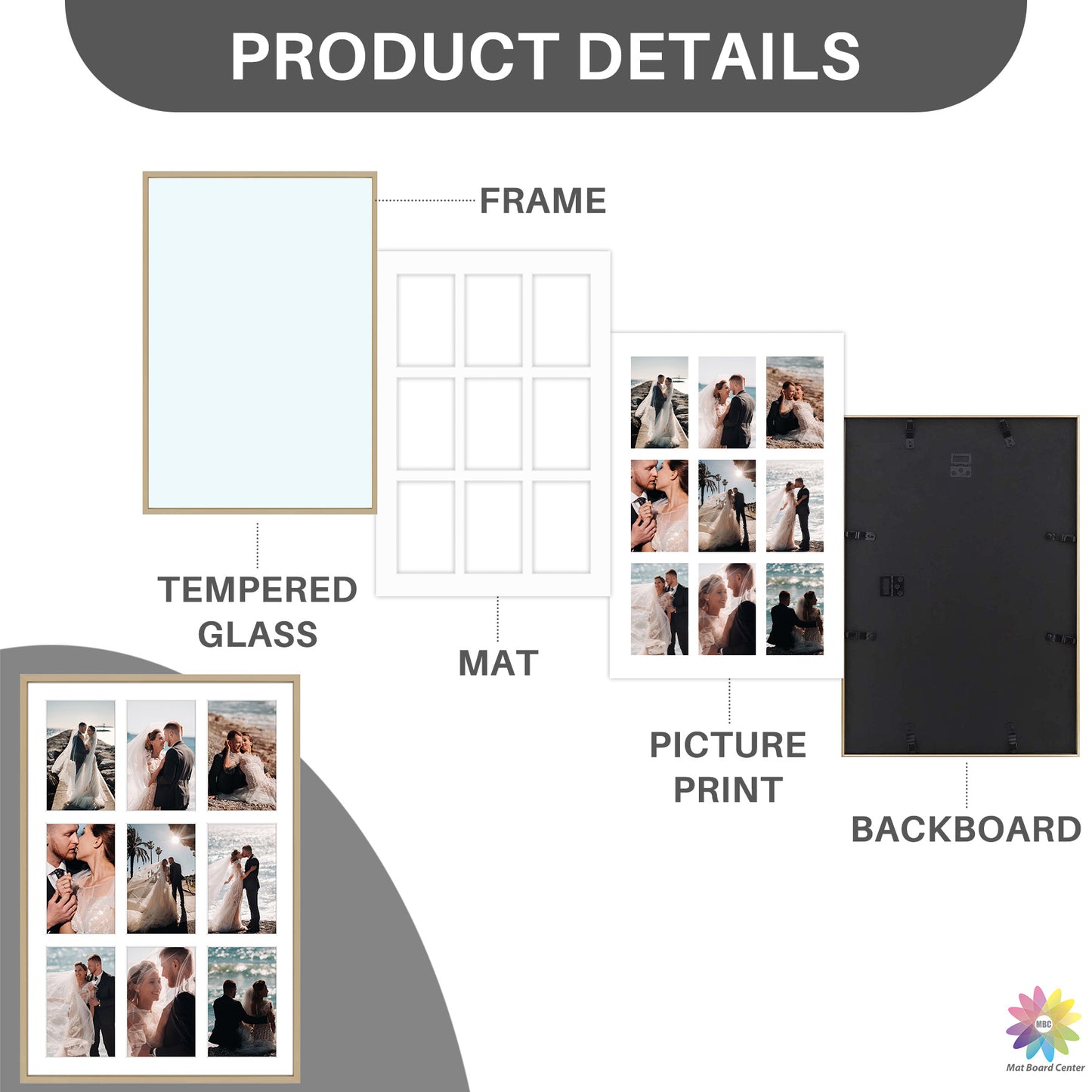 13.6x19.7 Collage Picture Frame With White Mat Display Nine 4x6 Photo(6 Pcs Per Box)
