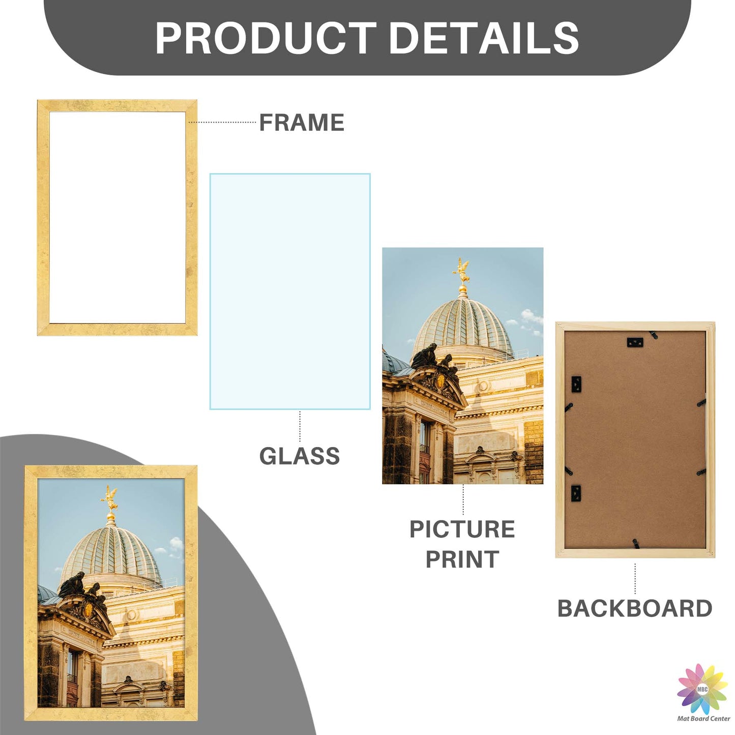 Clearance 11x17 Gold Picture Frame with Real Glass (10 Pcs Per Box)