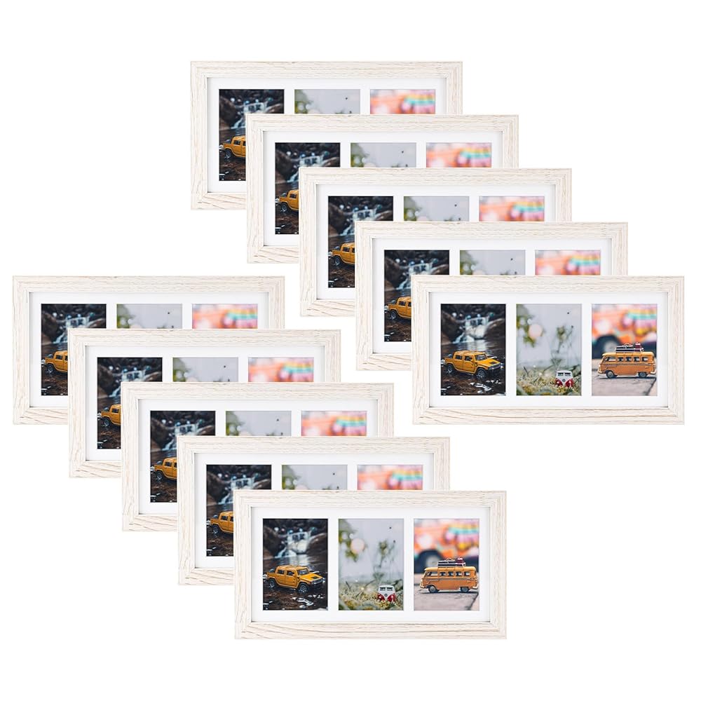 7x14 Collage Picture Frames for Three 4x6 Pictures Wood Frame(10 Pcs per Box) Distressed White