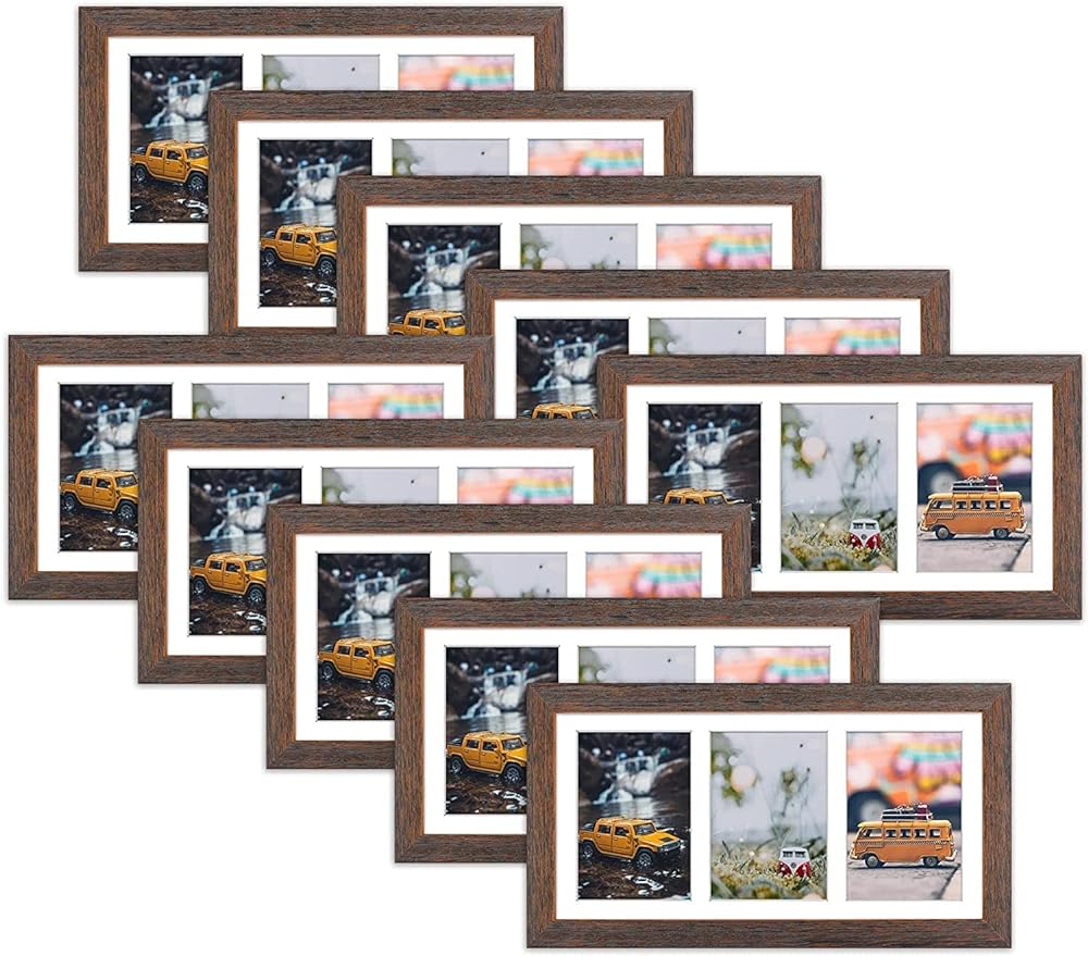 7x14 Collage Picture Frames for Three 4x6 Pictures Wood Frame(10 Pcs per Box) Distressed Brown