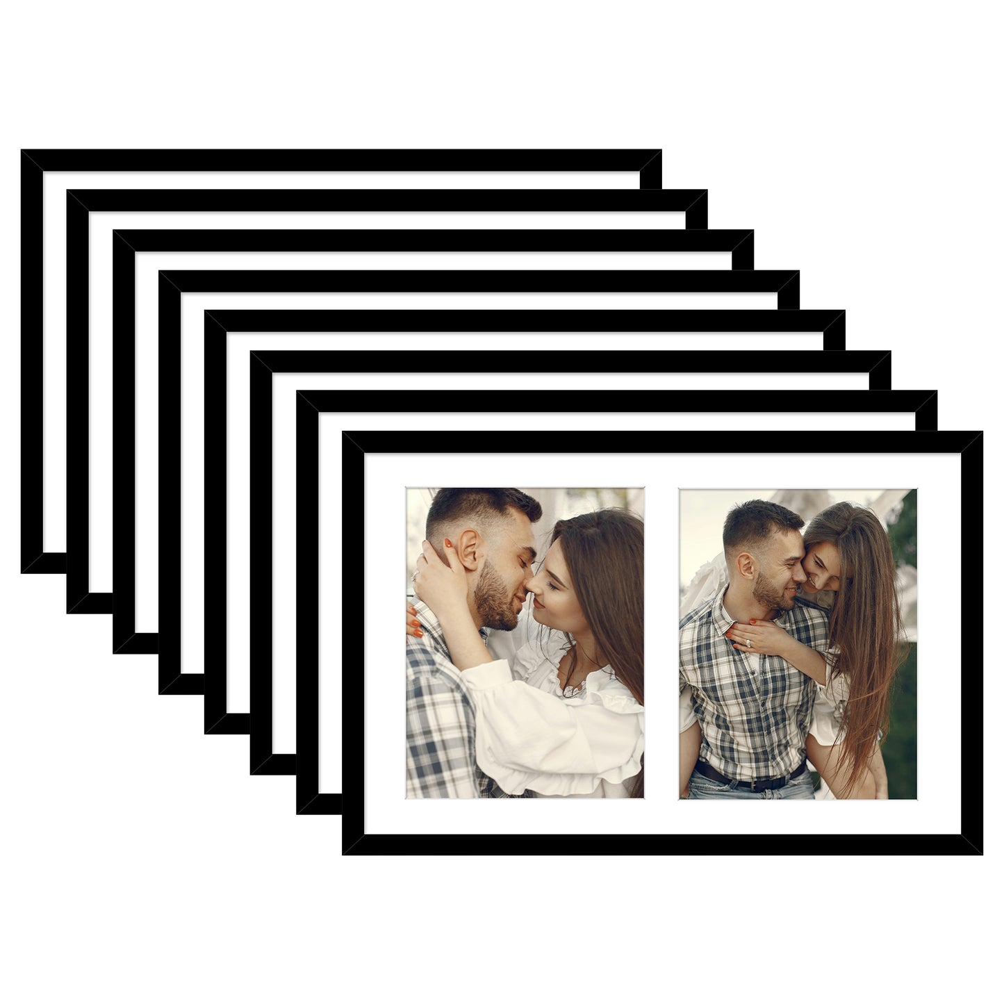 12x19 Black Wood Picture Frame Displays Two 8x10 Photo (8 Pcs Per Box)